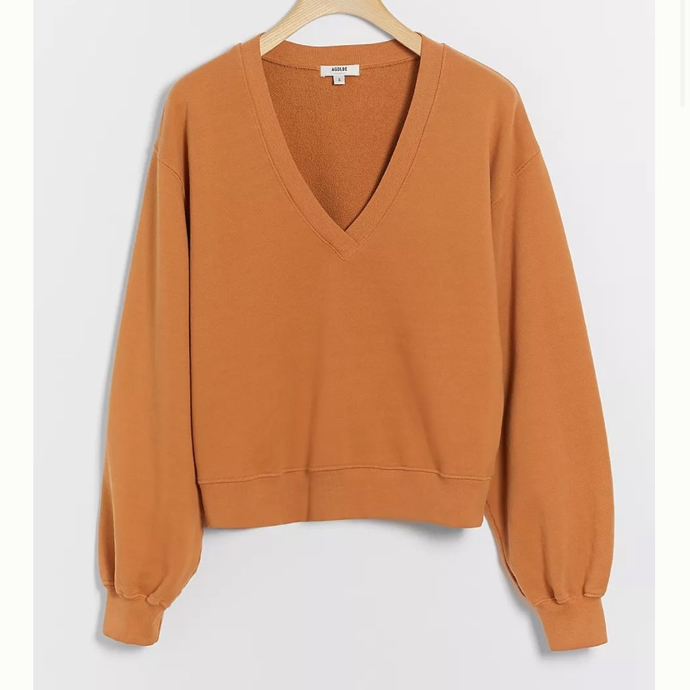 AGOLDE V Neck Balloon Sleeve Sweatshirt in Umber - Picture 3 of 16
